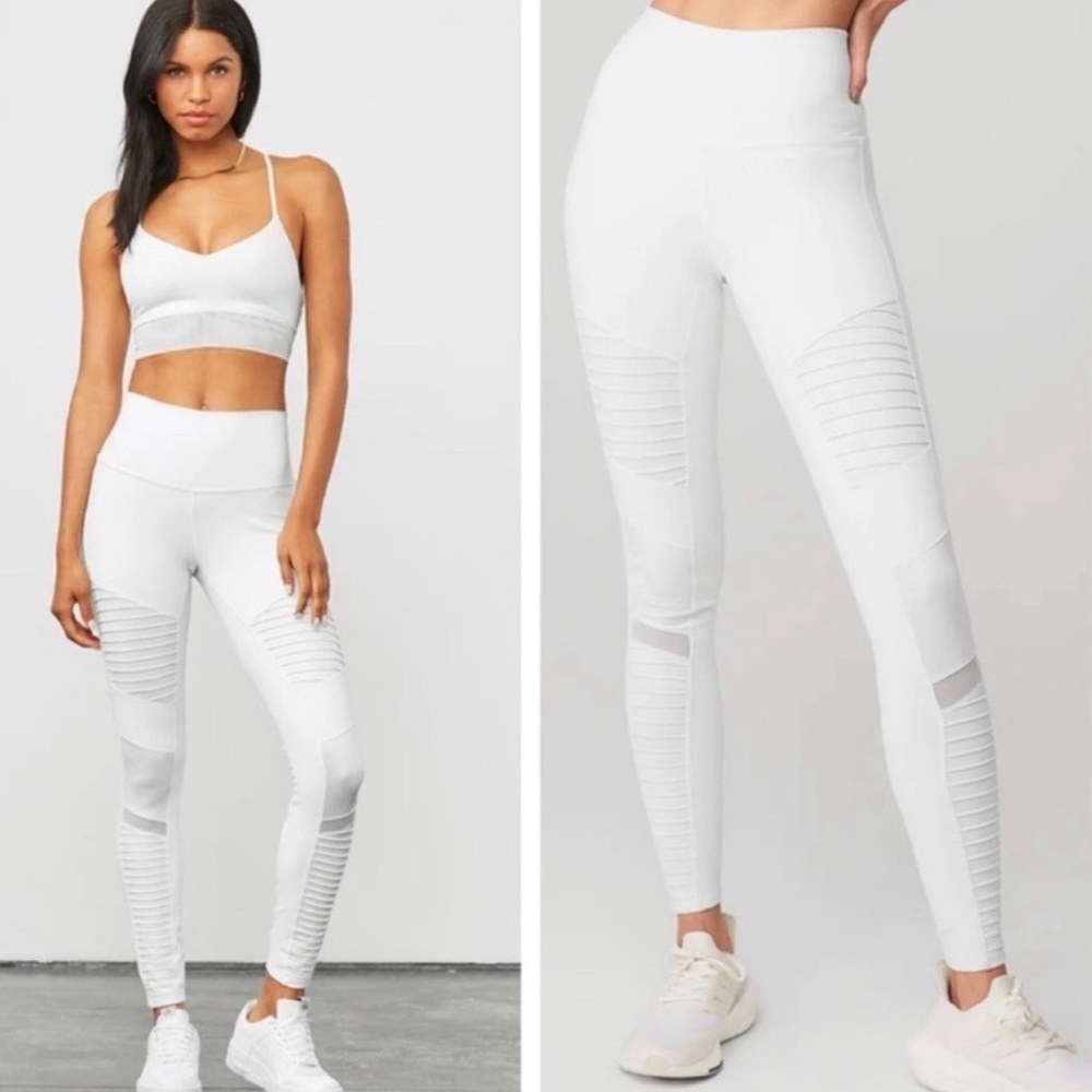 ALO Yoga White High-Rise Moto Leggings